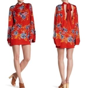 Free People Long Sleeve Tie-Back Floral Mini Dress